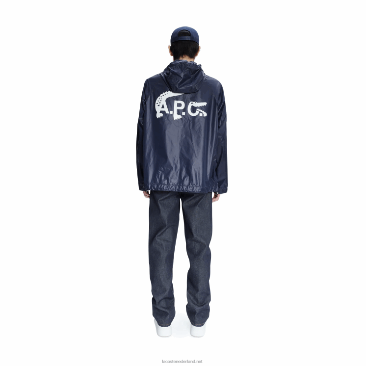 lacoste x a.p.c. waterafstotend nylon jack met capuchon 0828H1310 blauw wgh Heren