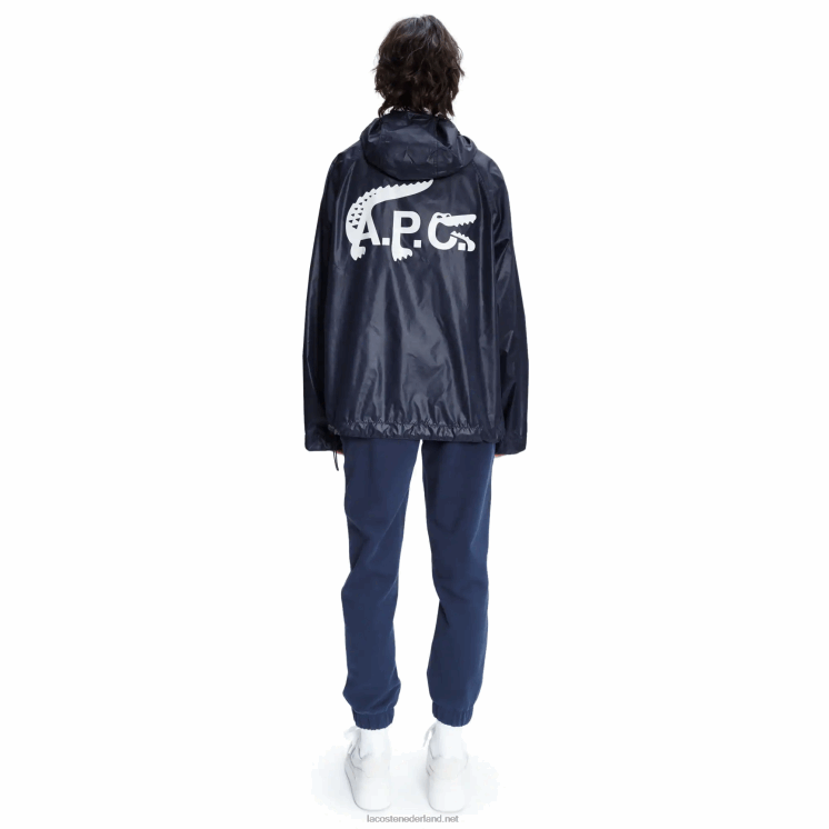 lacoste x a.p.c. waterafstotend nylon jack met capuchon 0828H1310 blauw wgh Heren