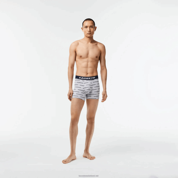 Lacoste 3-pack jersey boxershorts met logoprint 0828H446 grijs chine marineblauw 9zu Heren
