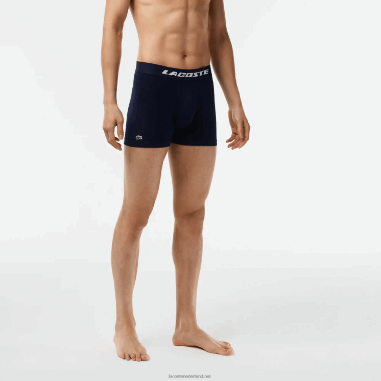 Lacoste 3-pack jersey boxershorts met logoprint 0828H446 grijs chine marineblauw 9zu Heren