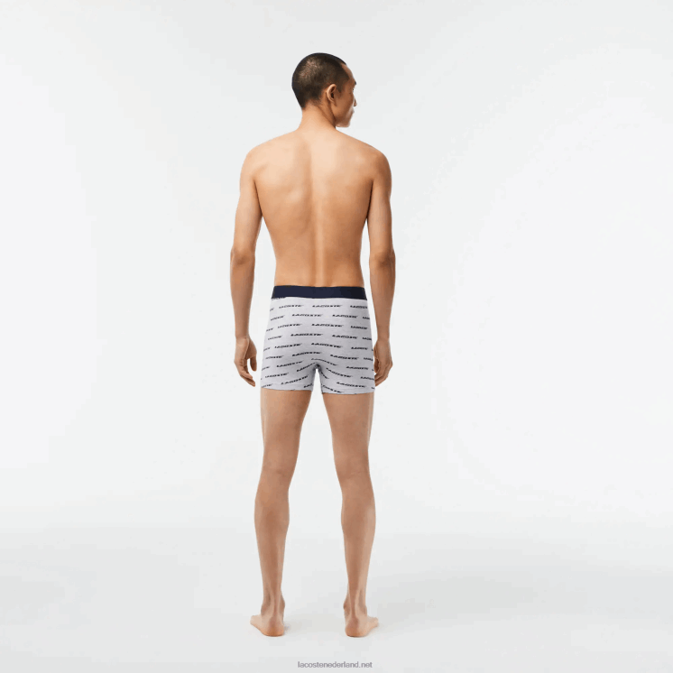 Lacoste 3-pack jersey boxershorts met logoprint 0828H446 grijs chine marineblauw 9zu Heren