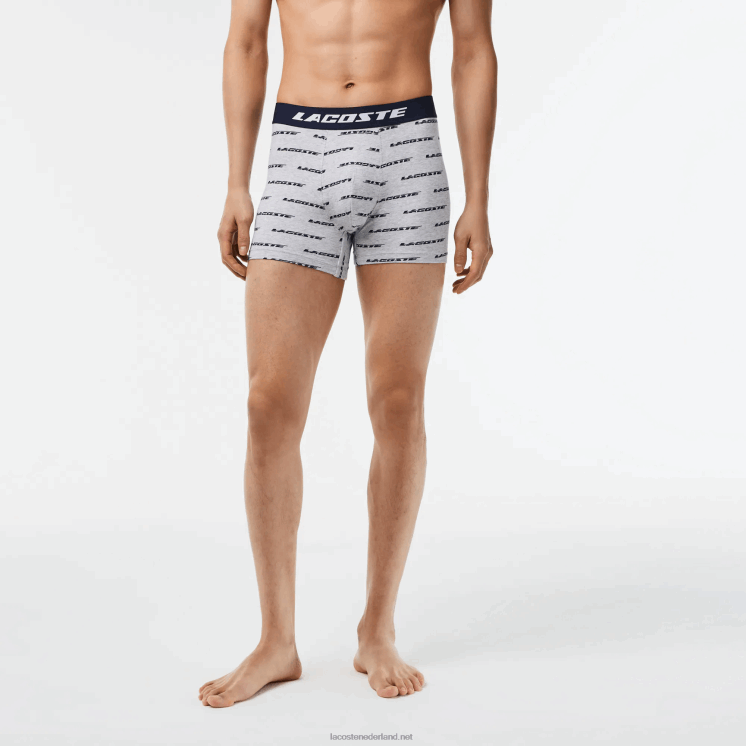 Lacoste 3-pack jersey boxershorts met logoprint 0828H446 grijs chine marineblauw 9zu Heren