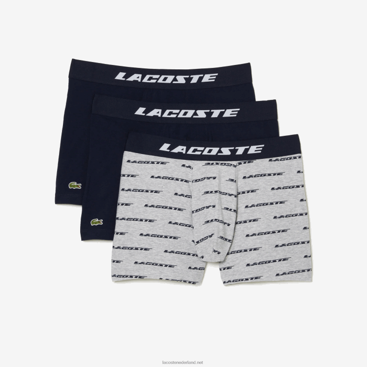Lacoste 3-pack jersey boxershorts met logoprint 0828H446 grijs chine marineblauw 9zu Heren