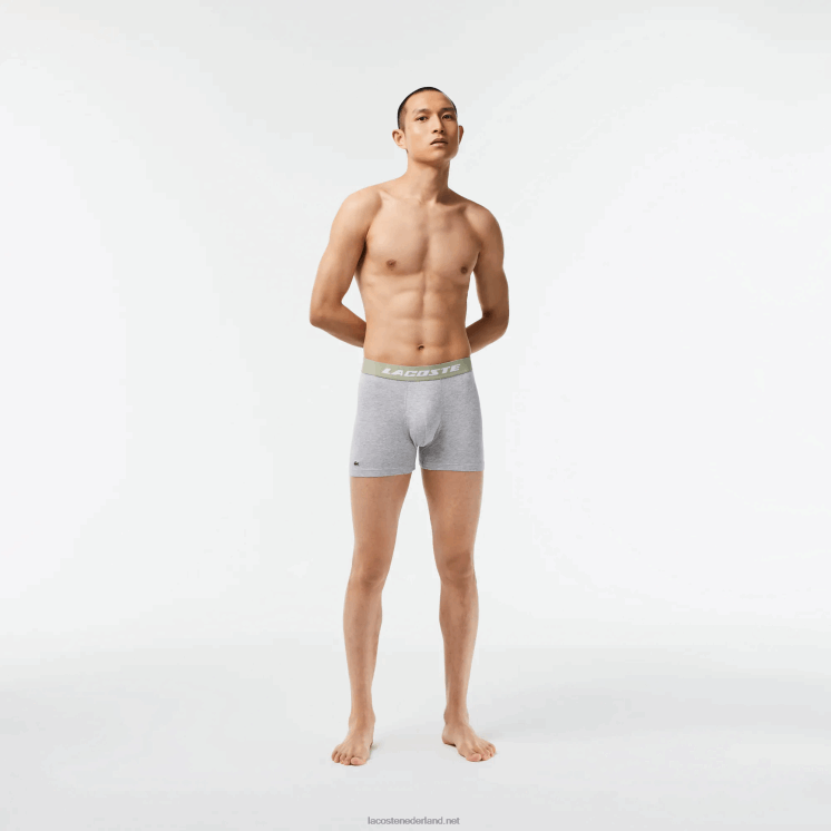 Lacoste 3-pack jersey boxershorts met logoprint 0828H447 kaki groen grijs chine gc9 Heren