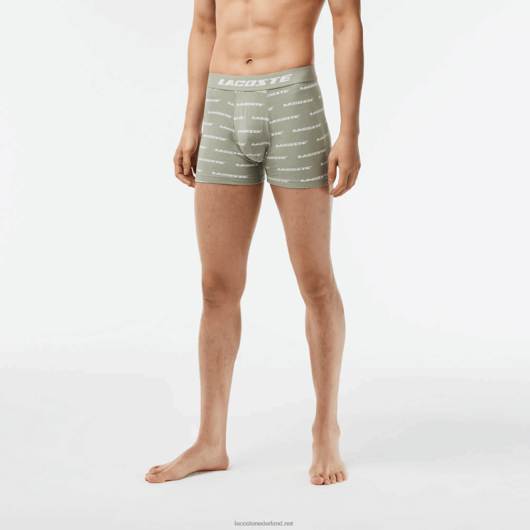 Lacoste 3-pack jersey boxershorts met logoprint 0828H447 kaki groen grijs chine gc9 Heren