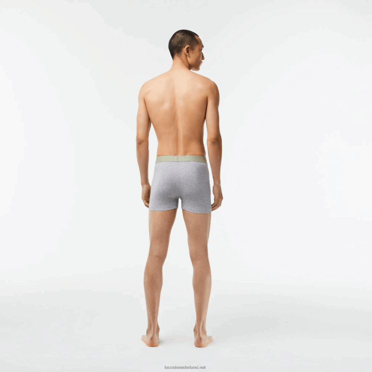 Lacoste 3-pack jersey boxershorts met logoprint 0828H447 kaki groen grijs chine gc9 Heren