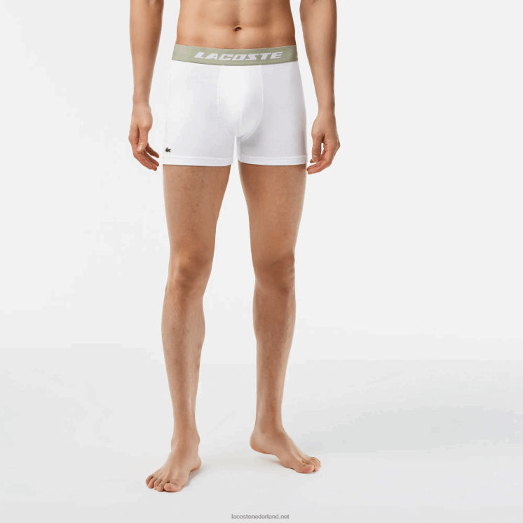 Lacoste 3-pack jersey boxershorts met logoprint 0828H447 kaki groen grijs chine gc9 Heren