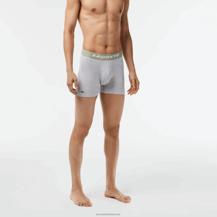 Lacoste 3-pack jersey boxershorts met logoprint 0828H447 kaki groen grijs chine gc9 Heren
