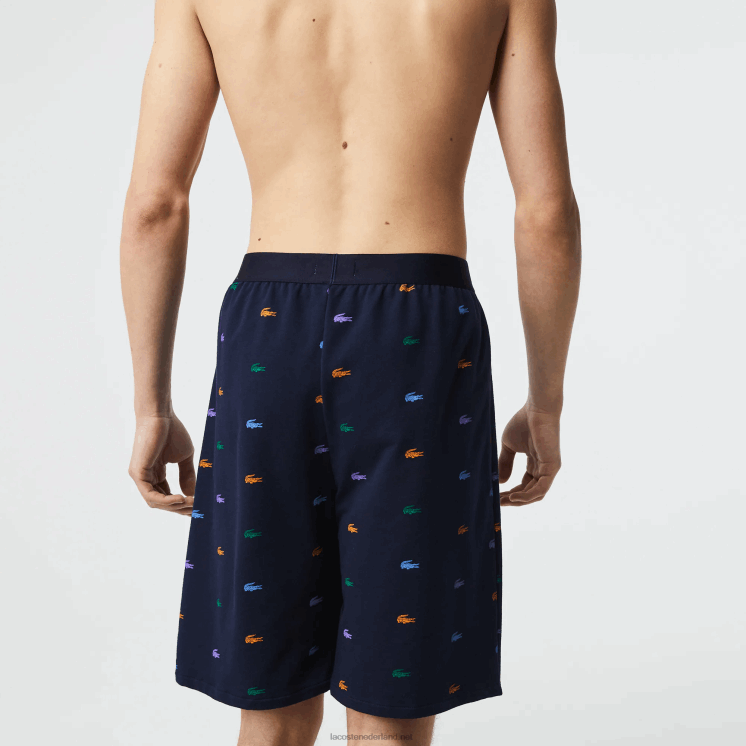 Lacoste Binnenbroek van katoenfleece met krokodillenprint 0828H1499 marineblauw wit qrn Heren