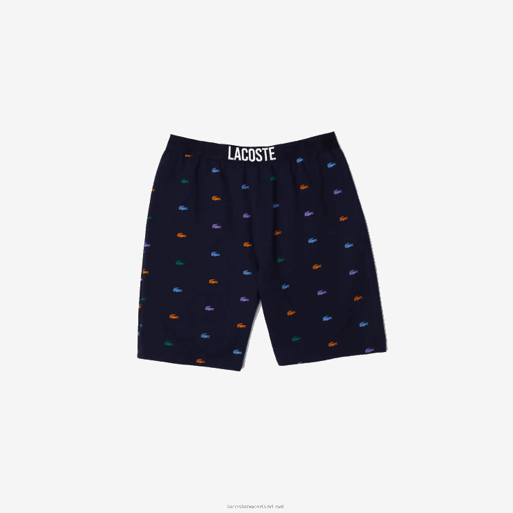 Lacoste Binnenbroek van katoenfleece met krokodillenprint 0828H1499 marineblauw wit qrn Heren