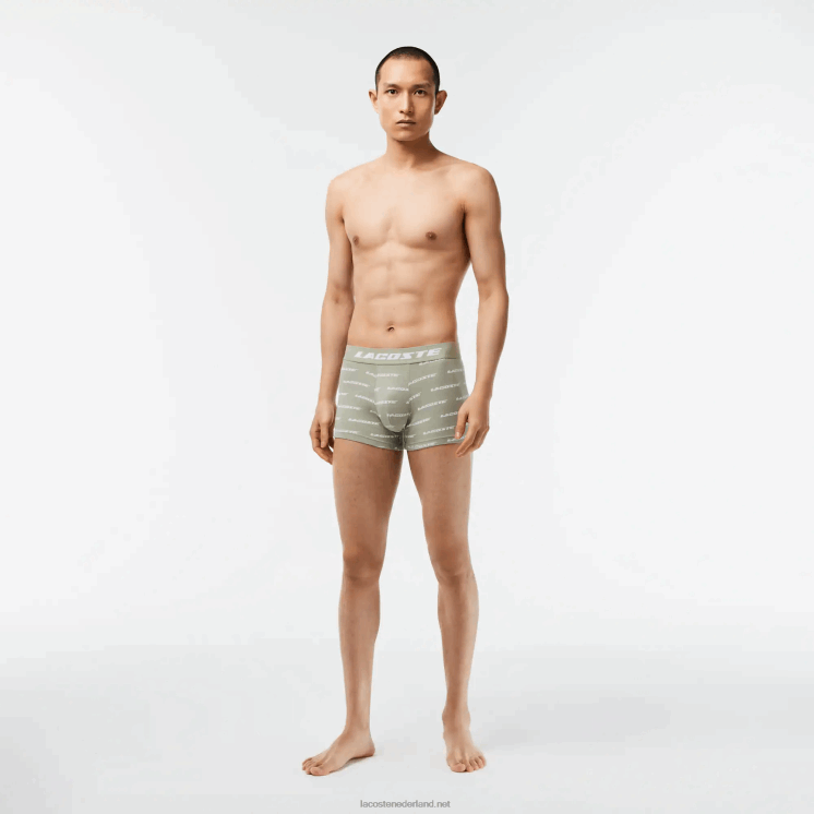 Lacoste Set van 3 boxershorts met contrasterende taille 0828H467 kaki groen grijs chine gc9 Heren