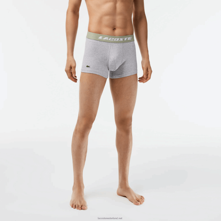 Lacoste Set van 3 boxershorts met contrasterende taille 0828H467 kaki groen grijs chine gc9 Heren