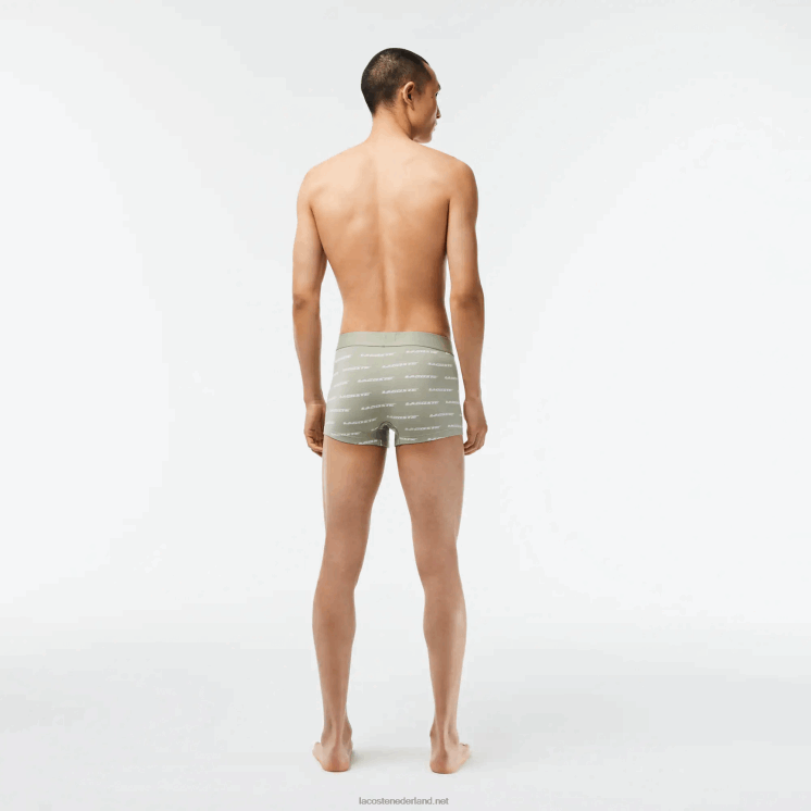 Lacoste Set van 3 boxershorts met contrasterende taille 0828H467 kaki groen grijs chine gc9 Heren