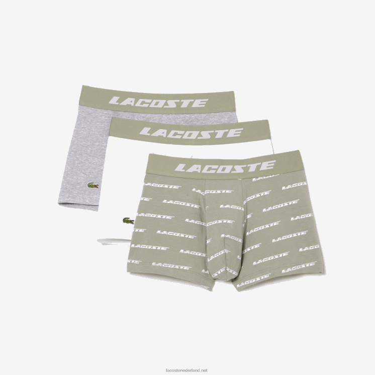 Lacoste Set van 3 boxershorts met contrasterende taille 0828H467 kaki groen grijs chine gc9 Heren