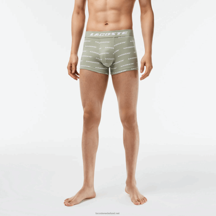 Lacoste Set van 3 boxershorts met contrasterende taille 0828H467 kaki groen grijs chine gc9 Heren