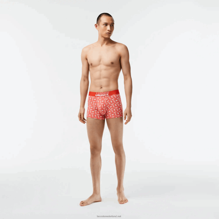 Lacoste Set van 3 boxershorts van stretchkatoen met print 0828H503 oranje grijs chine wit tti Heren