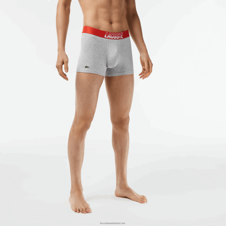 Lacoste Set van 3 boxershorts van stretchkatoen met print 0828H503 oranje grijs chine wit tti Heren