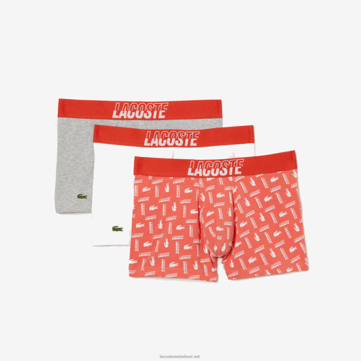 Lacoste Set van 3 boxershorts van stretchkatoen met print 0828H503 oranje grijs chine wit tti Heren