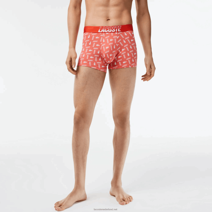 Lacoste Set van 3 boxershorts van stretchkatoen met print 0828H503 oranje grijs chine wit tti Heren