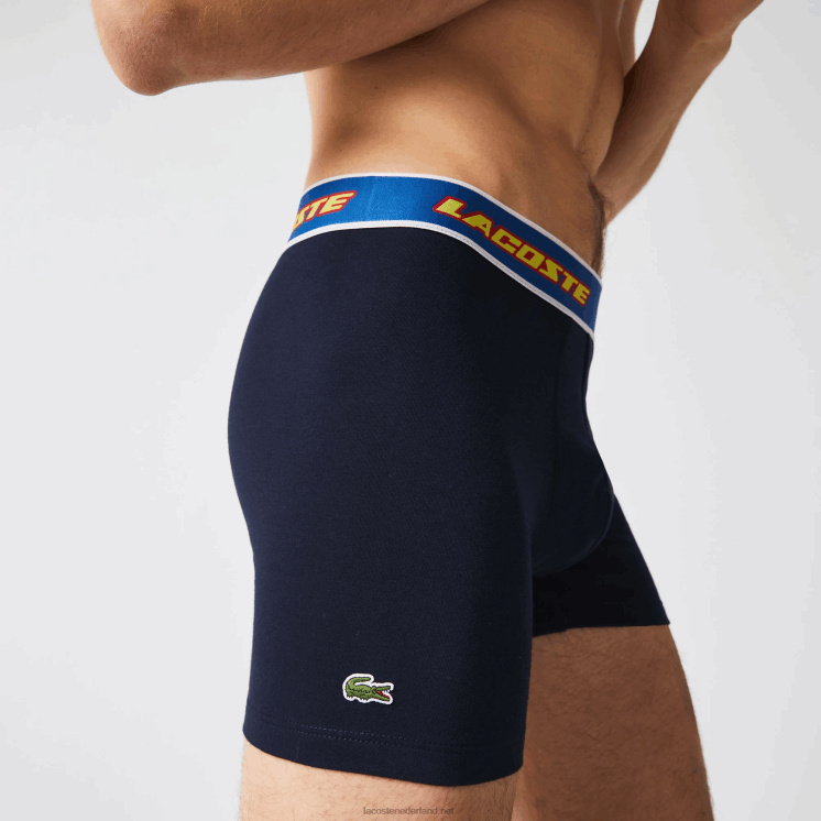 Lacoste boxershort met contrasterende taille 3-pack 0828H1565 marineblauw rood wit blauw lnz Heren