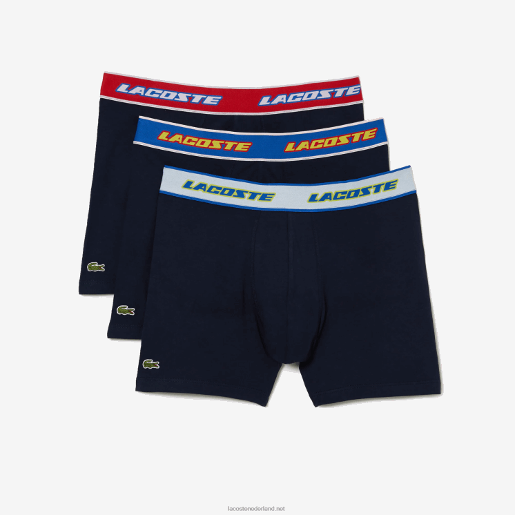 Lacoste boxershort met contrasterende taille 3-pack 0828H1565 marineblauw rood wit blauw lnz Heren