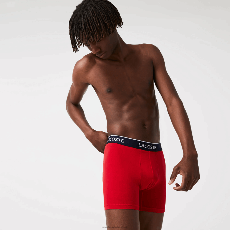 Lacoste boxershort van lang stretchkatoen 3-pack 0828H1404 marineblauw rood marineblauw w64 Heren
