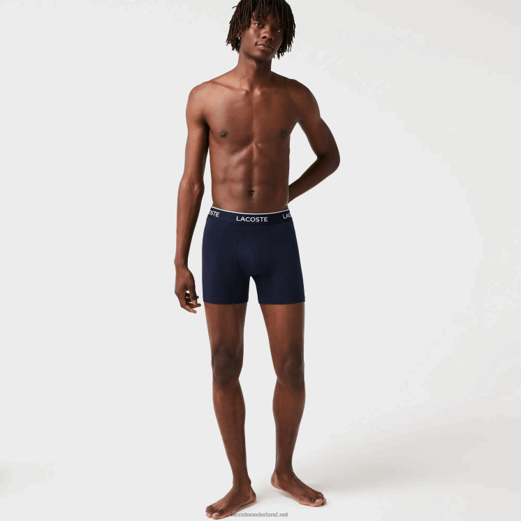 Lacoste boxershort van lang stretchkatoen 3-pack 0828H1404 marineblauw rood marineblauw w64 Heren