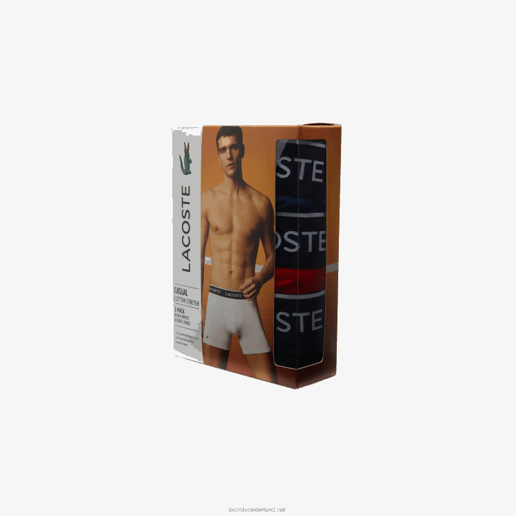 Lacoste boxershort van lang stretchkatoen 3-pack 0828H1404 marineblauw rood marineblauw w64 Heren