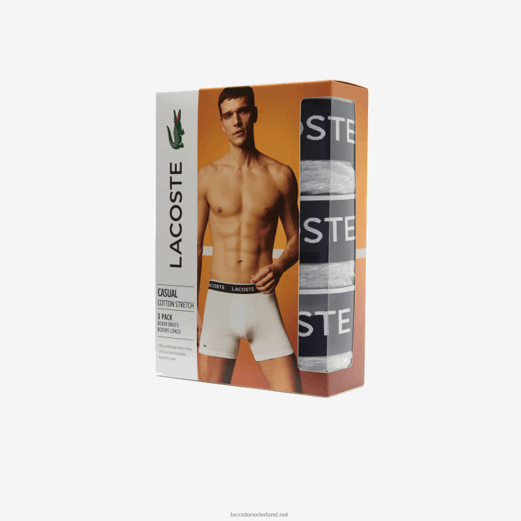 Lacoste boxershort van lang stretchkatoen 3-pack 0828H1407 grijze chine ca Heren