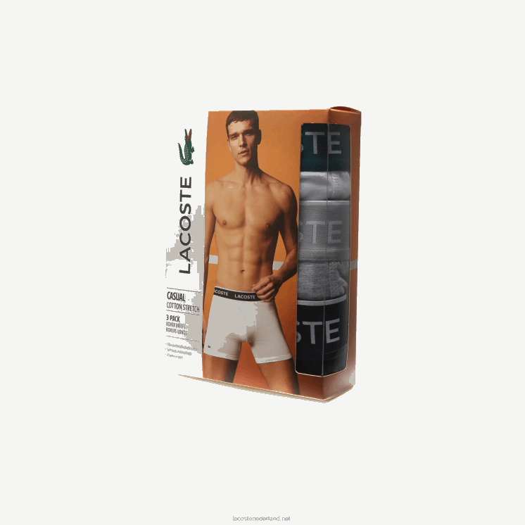 Lacoste boxershort van lang stretchkatoen 3-pack 0828H1433 zwart wit grijs chine nua Heren