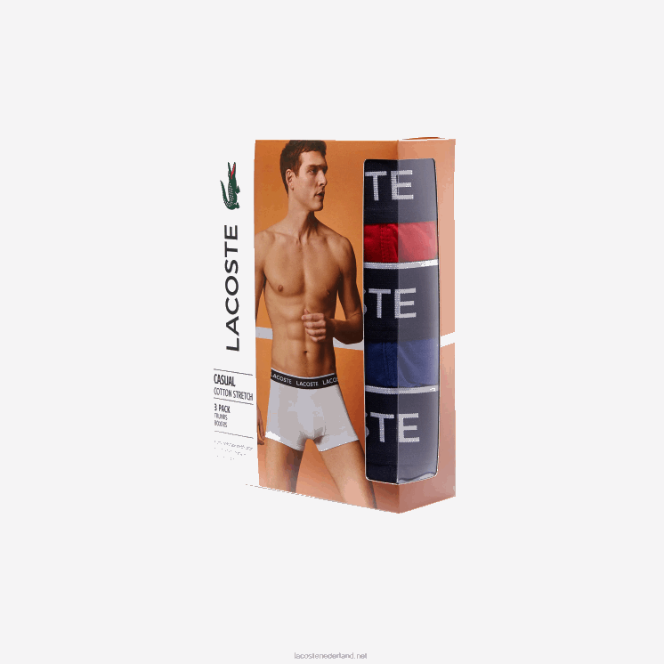 Lacoste casual boxershort 3-pack 0828H1610 marineblauw rood marineblauw w64 Heren