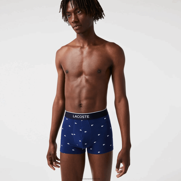 Lacoste casual signature boxershorts 3-pack 0828H1327 marineblauw grijs chine rood w3t Heren