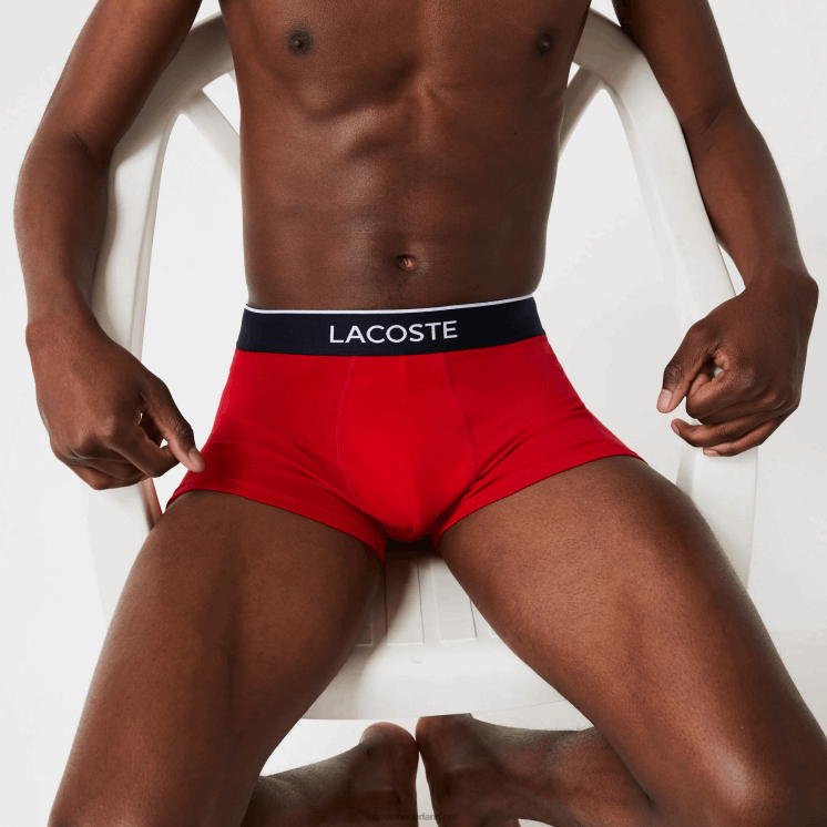 Lacoste casual signature boxershorts 3-pack 0828H1327 marineblauw grijs chine rood w3t Heren