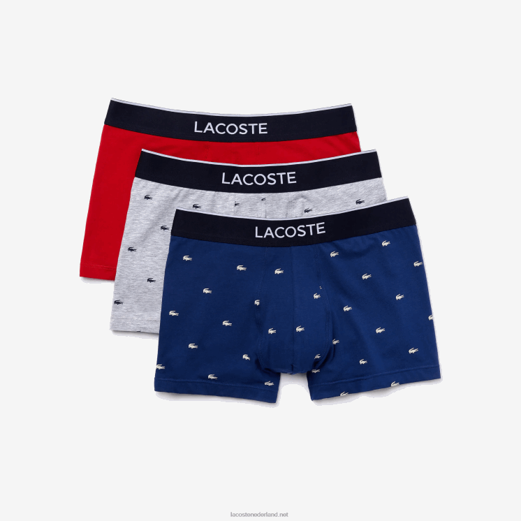 Lacoste casual signature boxershorts 3-pack 0828H1327 marineblauw grijs chine rood w3t Heren