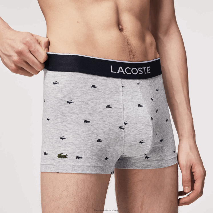 Lacoste casual signature boxershorts 3-pack 0828H1327 marineblauw grijs chine rood w3t Heren