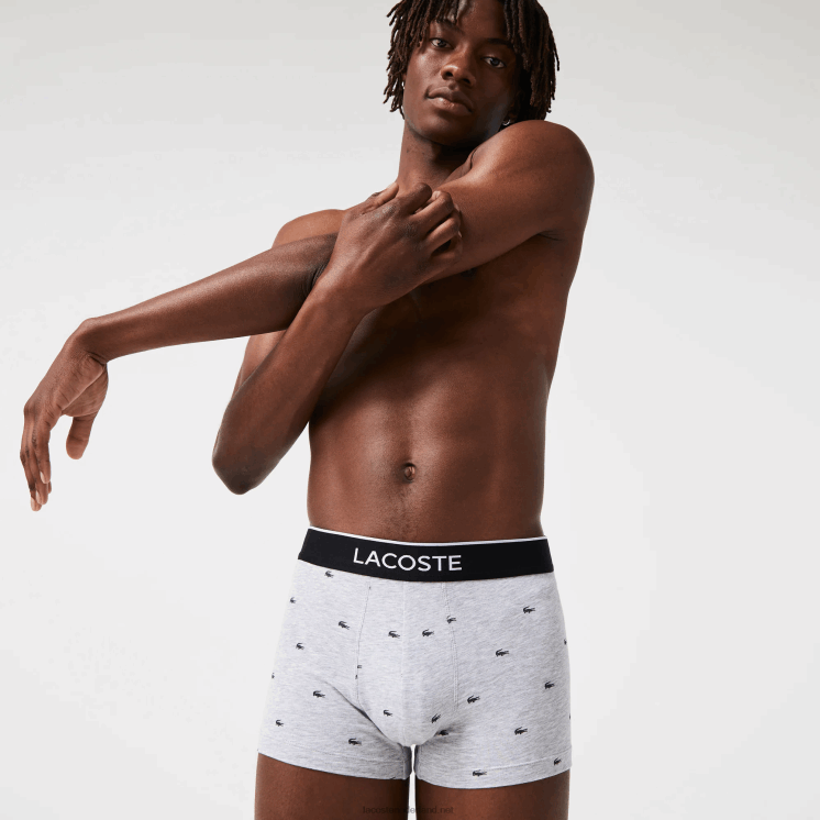 Lacoste casual signature boxershorts 3-pack 0828H1328 zwart grijs chine vdp Heren