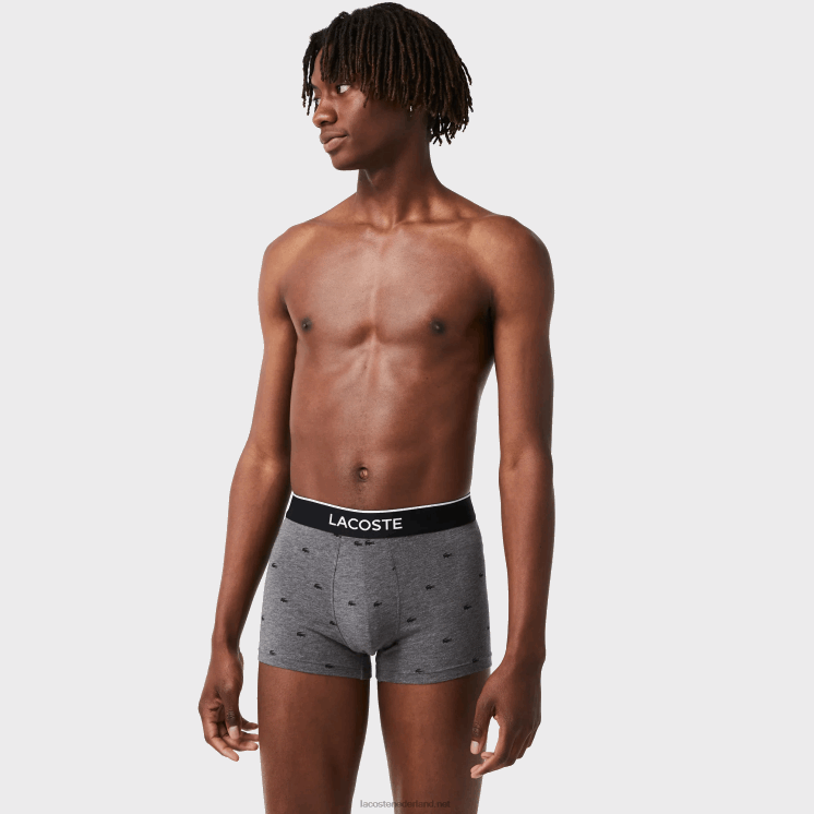 Lacoste casual signature boxershorts 3-pack 0828H1328 zwart grijs chine vdp Heren