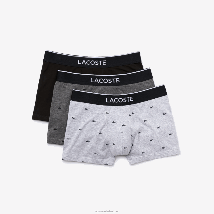 Lacoste casual signature boxershorts 3-pack 0828H1328 zwart grijs chine vdp Heren