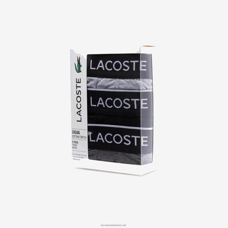 Lacoste casual signature boxershorts 3-pack 0828H1328 zwart grijs chine vdp Heren