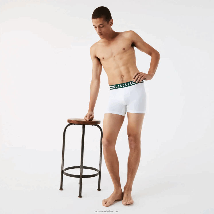 Lacoste gestreepte taille lange stretch katoenen boxershort 3-pack 0828H1434 grijs chine wit marineblauw tya Heren