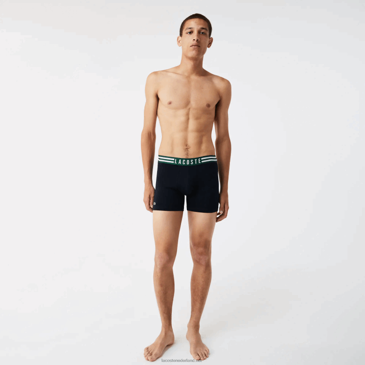 Lacoste gestreepte taille lange stretch katoenen boxershort 3-pack 0828H1434 grijs chine wit marineblauw tya Heren