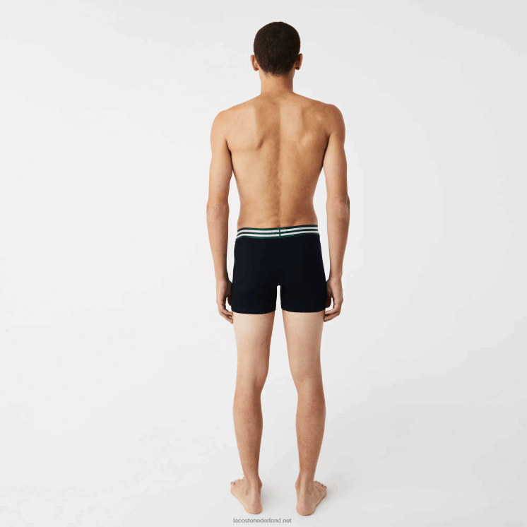 Lacoste gestreepte taille lange stretch katoenen boxershort 3-pack 0828H1434 grijs chine wit marineblauw tya Heren