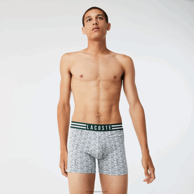 Lacoste gestreepte taille lange stretch katoenen boxershort 3-pack 0828H1434 grijs chine wit marineblauw tya Heren