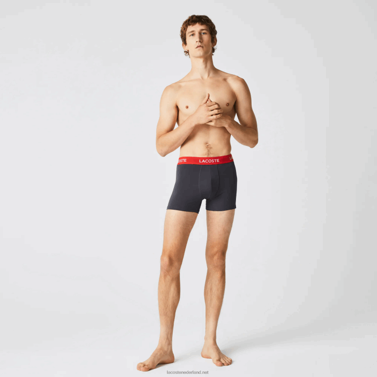 Lacoste gestreepte taille microfiber romper 3-pack 0828H1528 donkergrijs rood blauw zwart 8w3 Heren