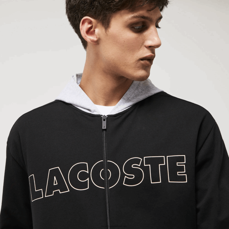 Lacoste hoodie van katoenfleece voor binnen 0828H1474 zwart grijs chine snp Heren