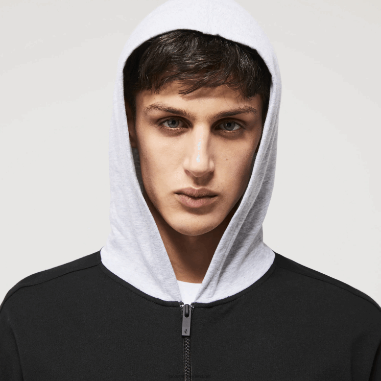 Lacoste hoodie van katoenfleece voor binnen 0828H1474 zwart grijs chine snp Heren