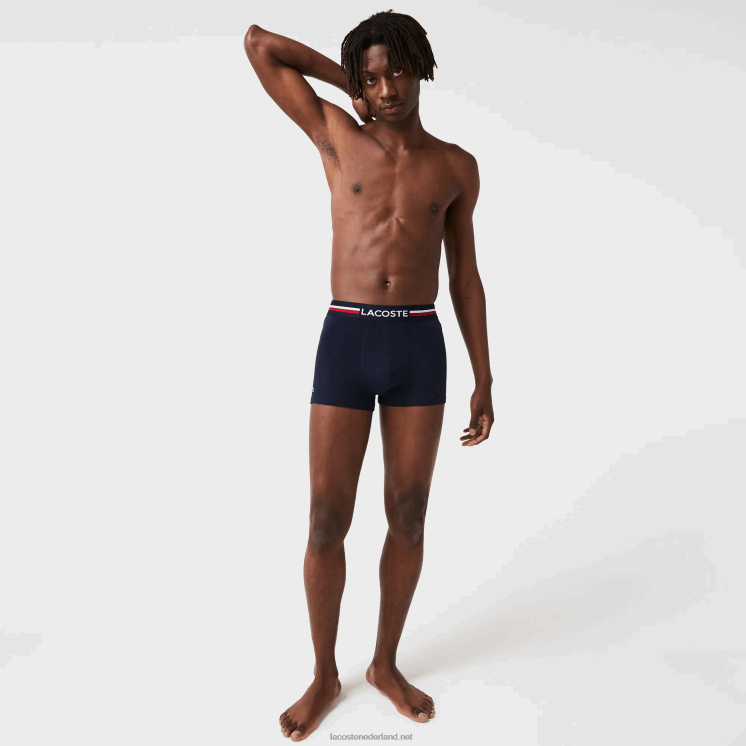 Lacoste iconische driekleurige romper met tailleband 3-pack 0828H1347 marineblauw grijs chine rood w34 Heren