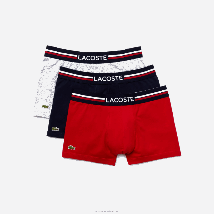 Lacoste iconische driekleurige romper met tailleband 3-pack 0828H1347 marineblauw grijs chine rood w34 Heren