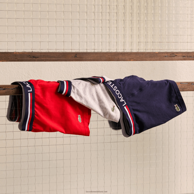 Lacoste iconische driekleurige romper met tailleband 3-pack 0828H1347 marineblauw grijs chine rood w34 Heren