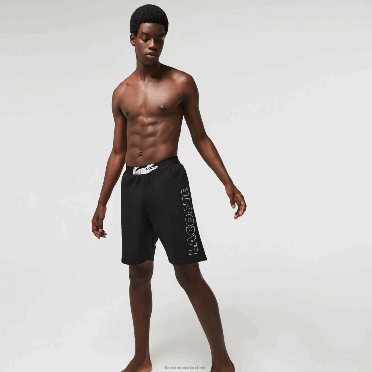 Lacoste indoorshort van merkkatoenfleece 0828H1513 zwart wit 258 Heren